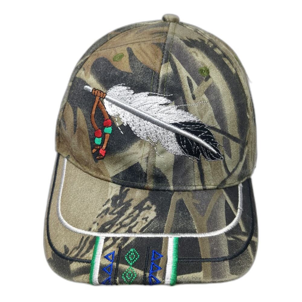 Camo Baseball Cap Green One Size Feather Indigenous Native American Pattern Hat